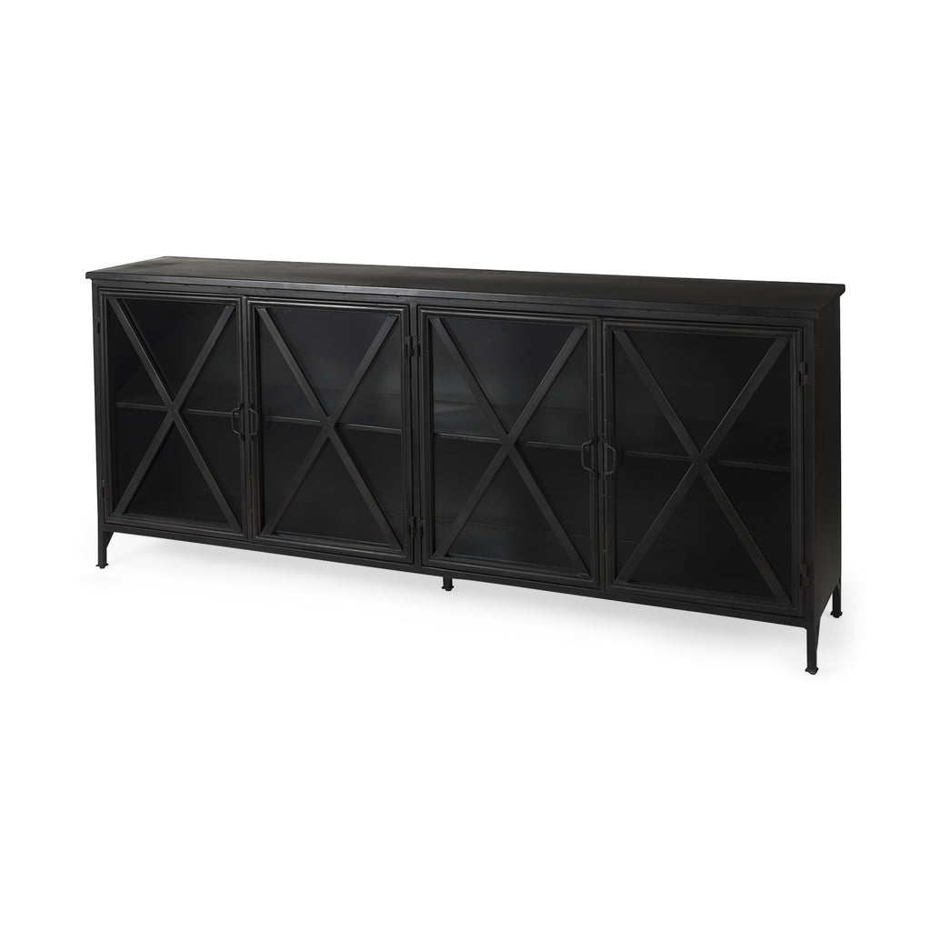 Black Solid Metallic Bronze Finish Sideboard With 4 Glass Cabinet Doors - 99fab 