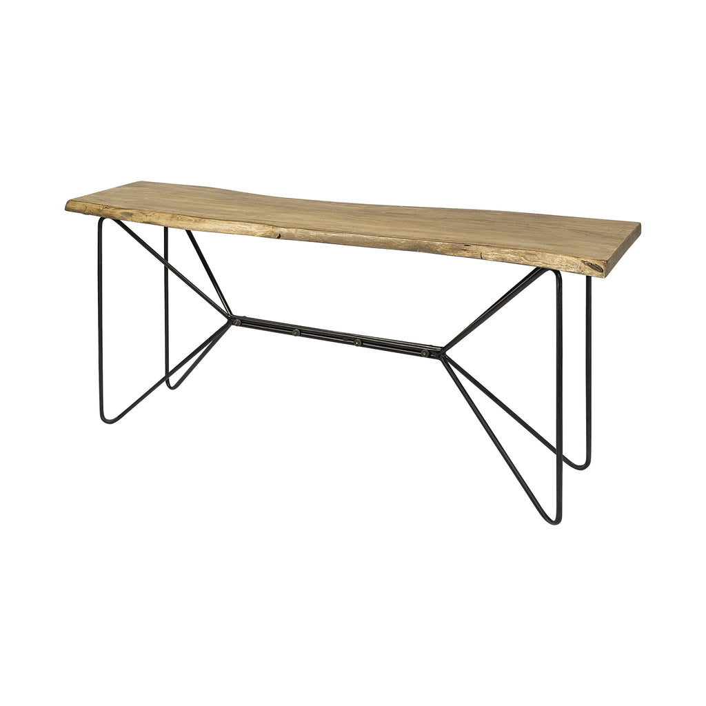 Light Brown Live Edge Solid Acacia Wood Console Table With Black Matte Iron Frame - 99fab 