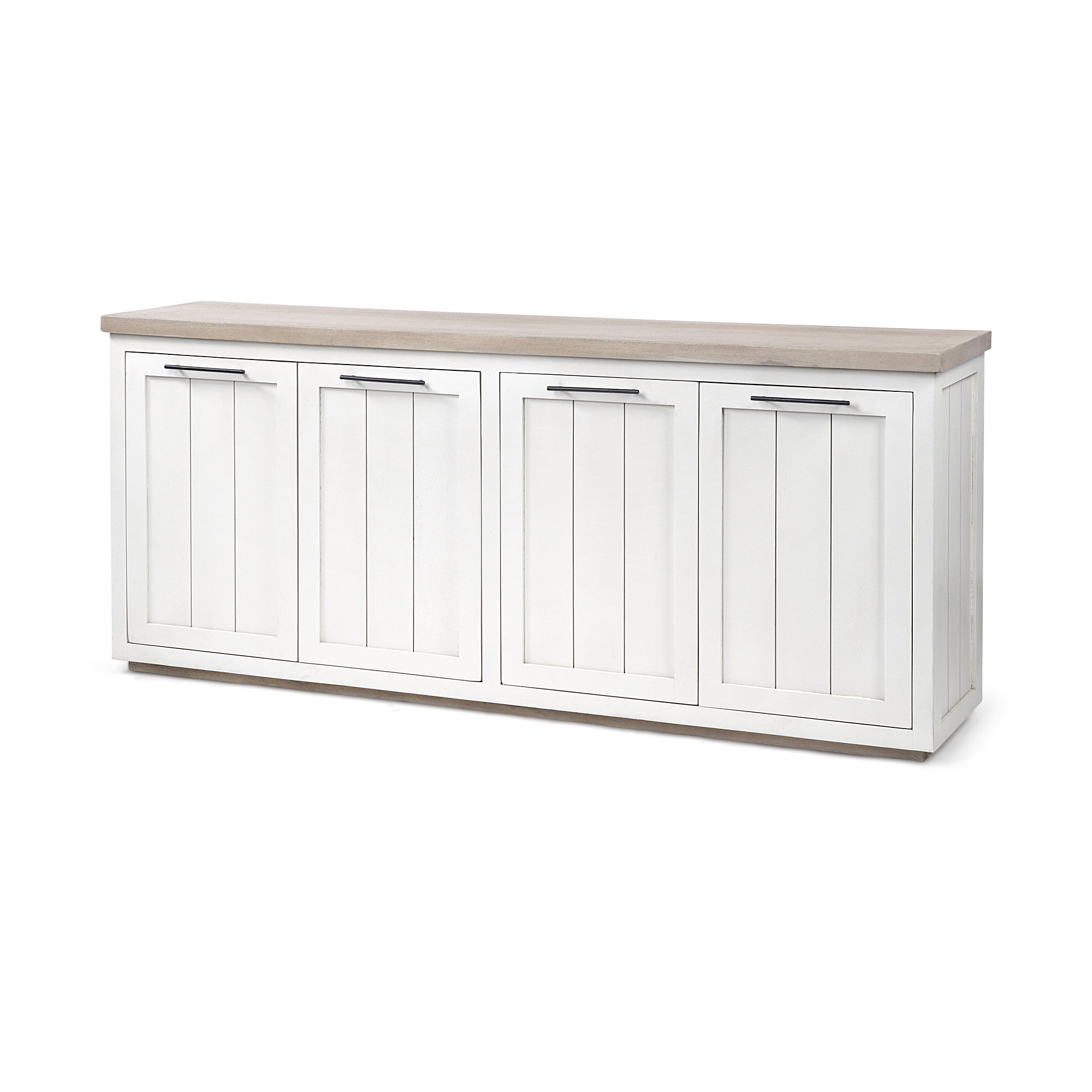 Brown Solid Mango Wood Top &amp; White Frame Sideboard with 4 Cabinet Doors