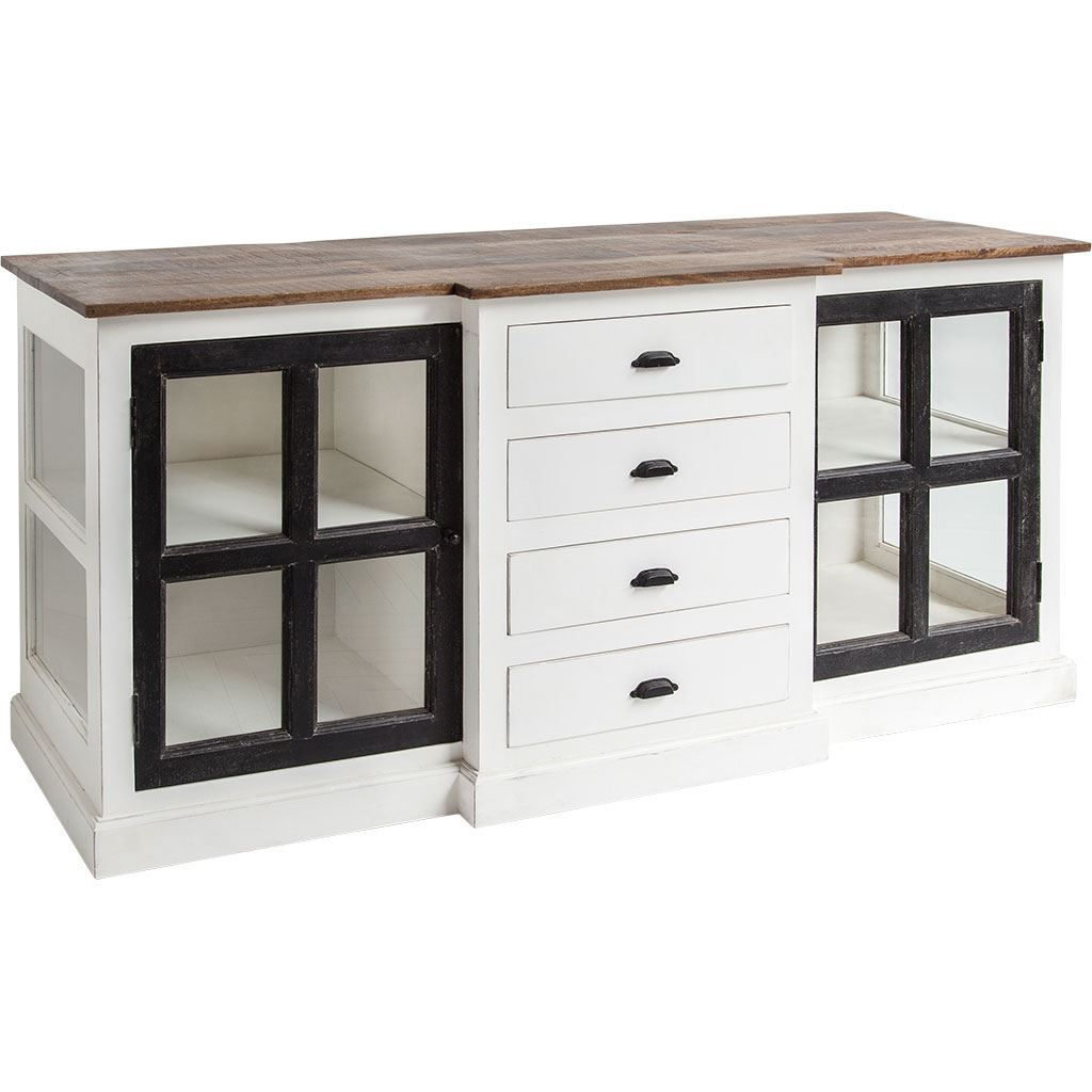 White And Black Solid Mango Wood Frame Sideboard With 4 Drawers And 4 Shelves - 99fab 