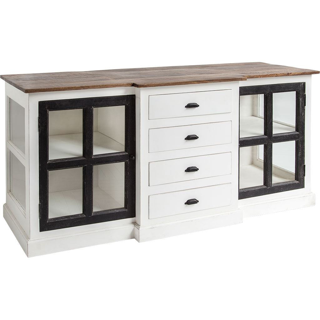 White And Black Solid Mango Wood Frame Sideboard With 4 Drawers And 4 Shelves