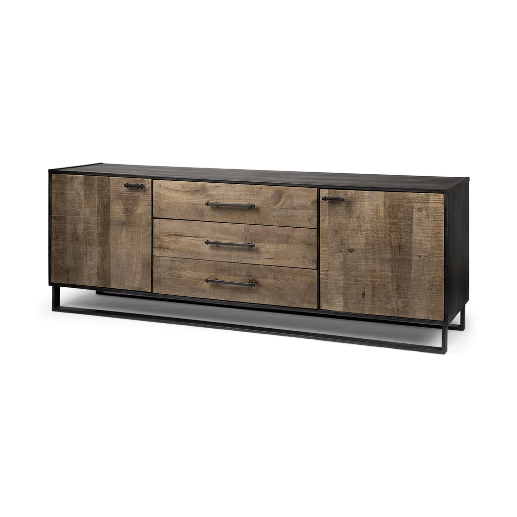 Brown Solid Mango Wood Finish Sideboard With 3 Drawers And 2 Cabinet Doors - 99fab 