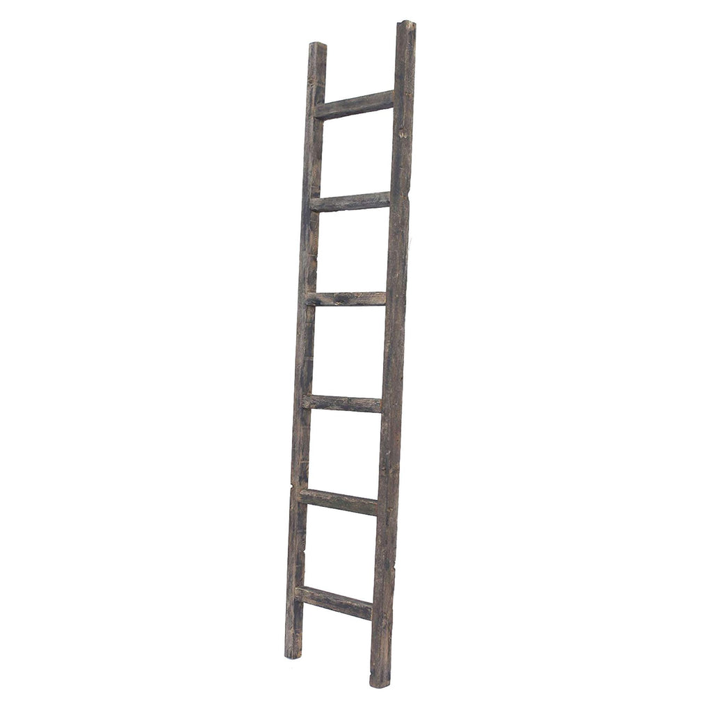 6 Step Rustic Smoky Black Wood Ladder Shelf - 99fab 