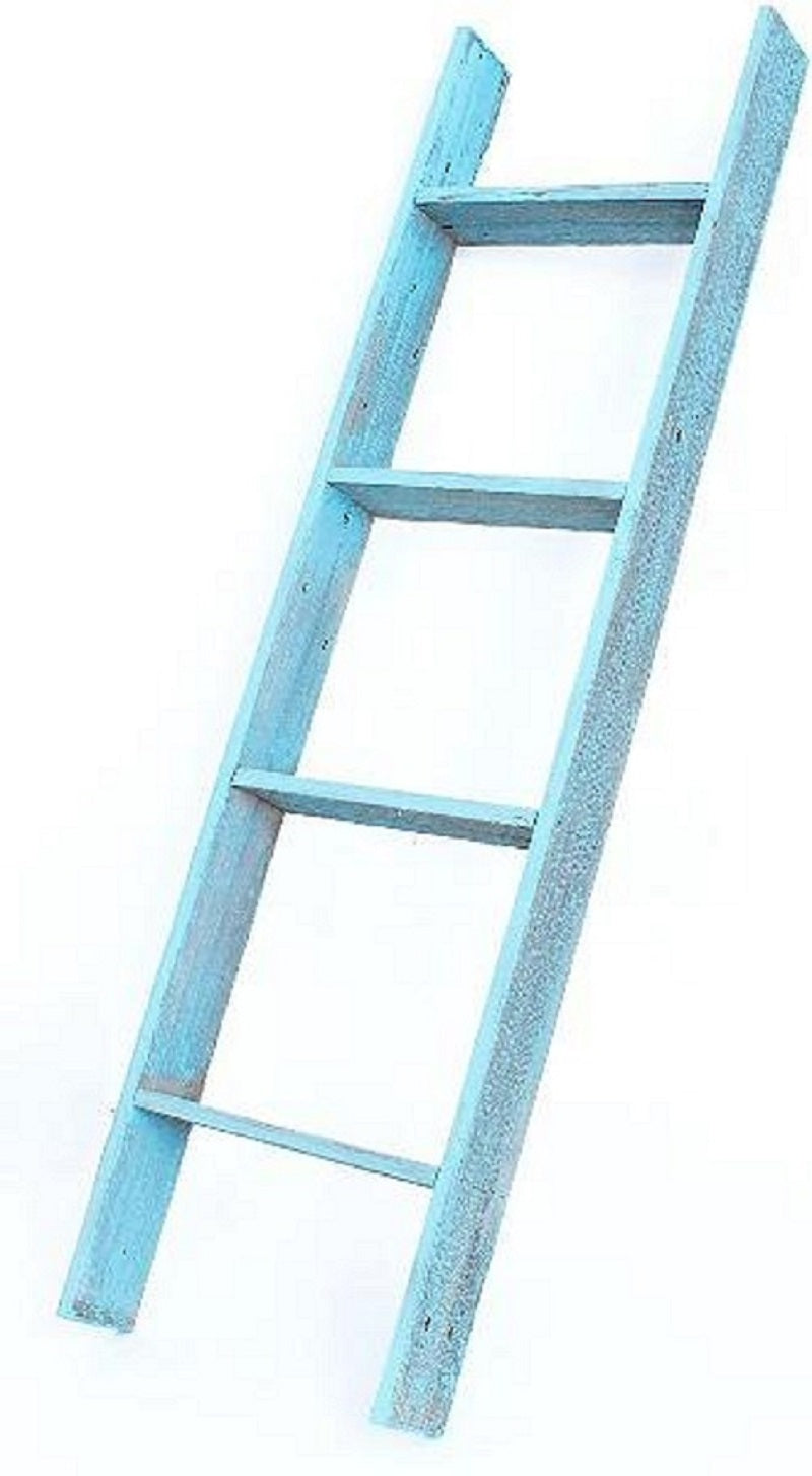 5 Step Rustic Turquoise Wood Ladder Shelf - 99fab 