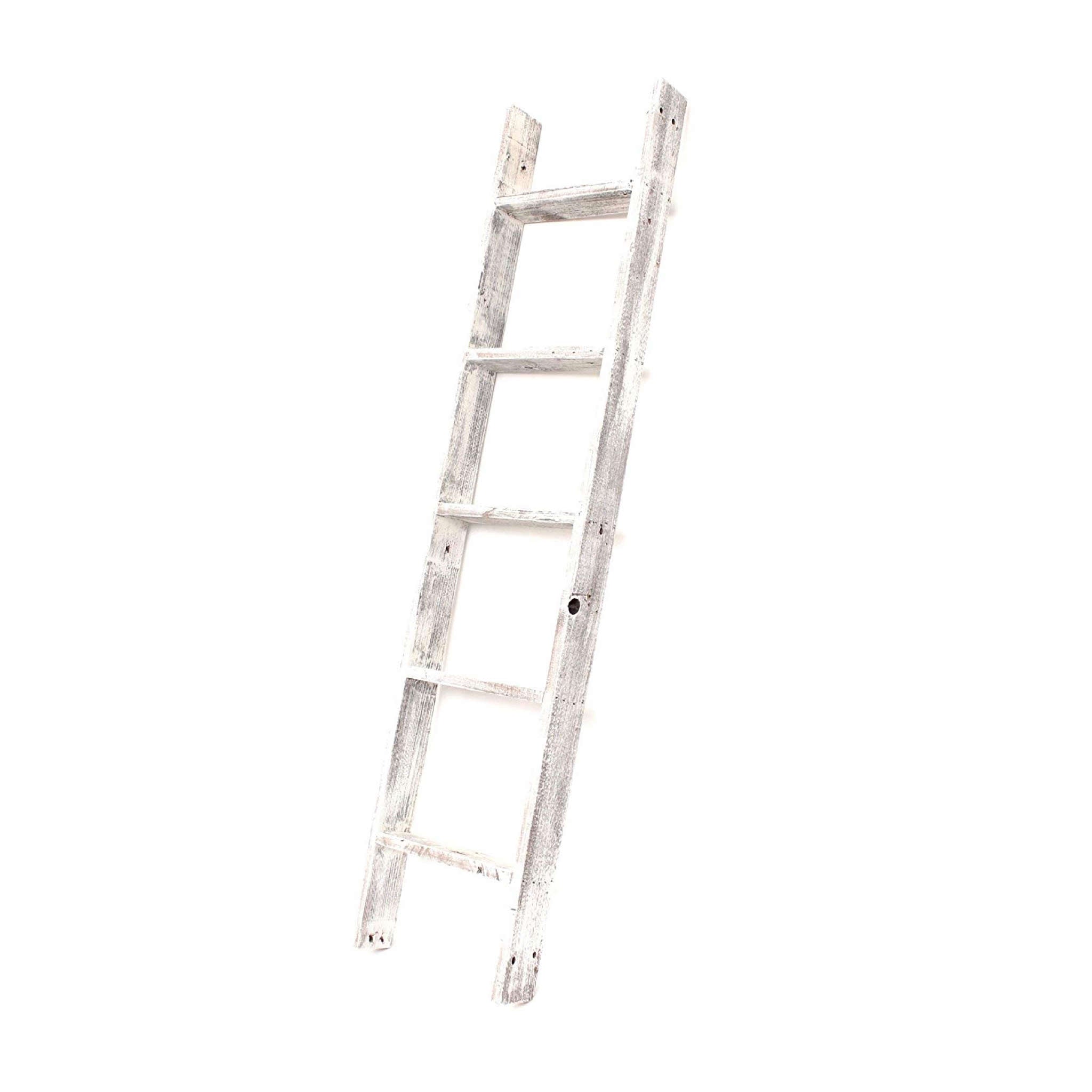 4 Step Rustic White Wood Ladder Shelf