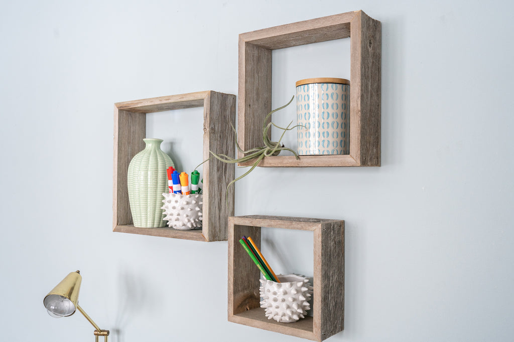 Set Of 3 Square Smoky Black Reclaimed Wood Open Box Shelve - 99fab 