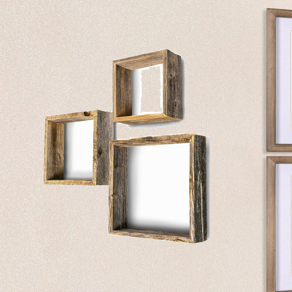 Rustic Farmhouse Set Of 3 Square Shadow Box Shelves - 99fab 