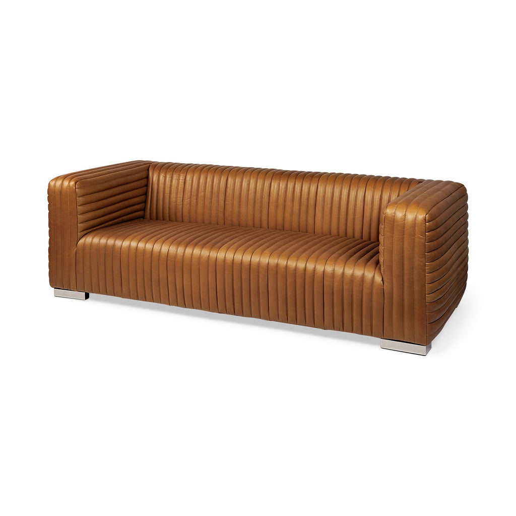 Cognac Leather Wrapped Three Seater Sofa - 99fab 