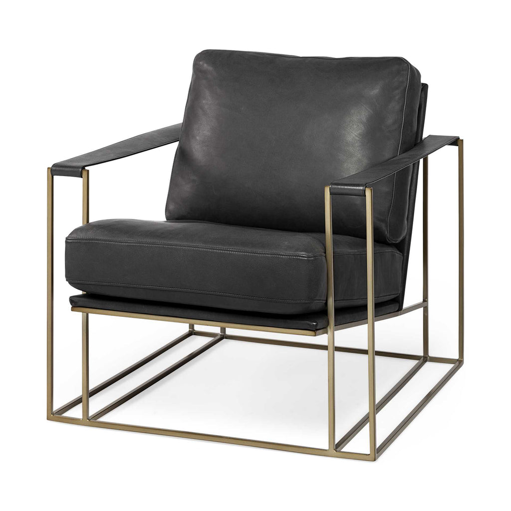 Black Leather Wrap Gold Accent Chair with Metal Frame - 99fab 