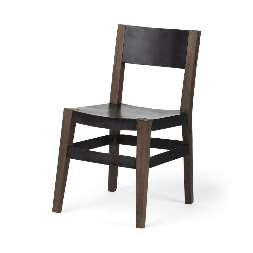 Black Iron Seat With Solid Brown Wooden Base Dining Chair - 99fab 