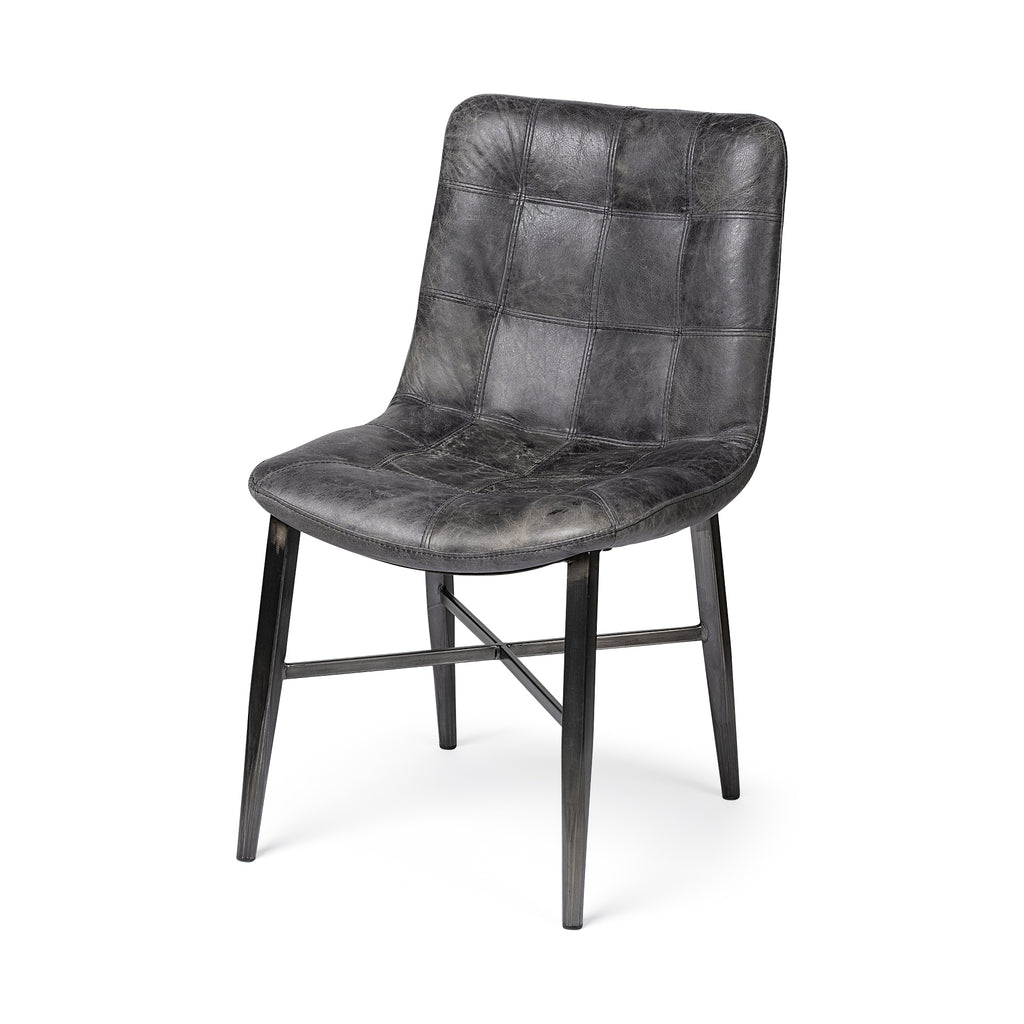 Black Leather Seat With Black Metal Frame Dining Chair - 99fab 