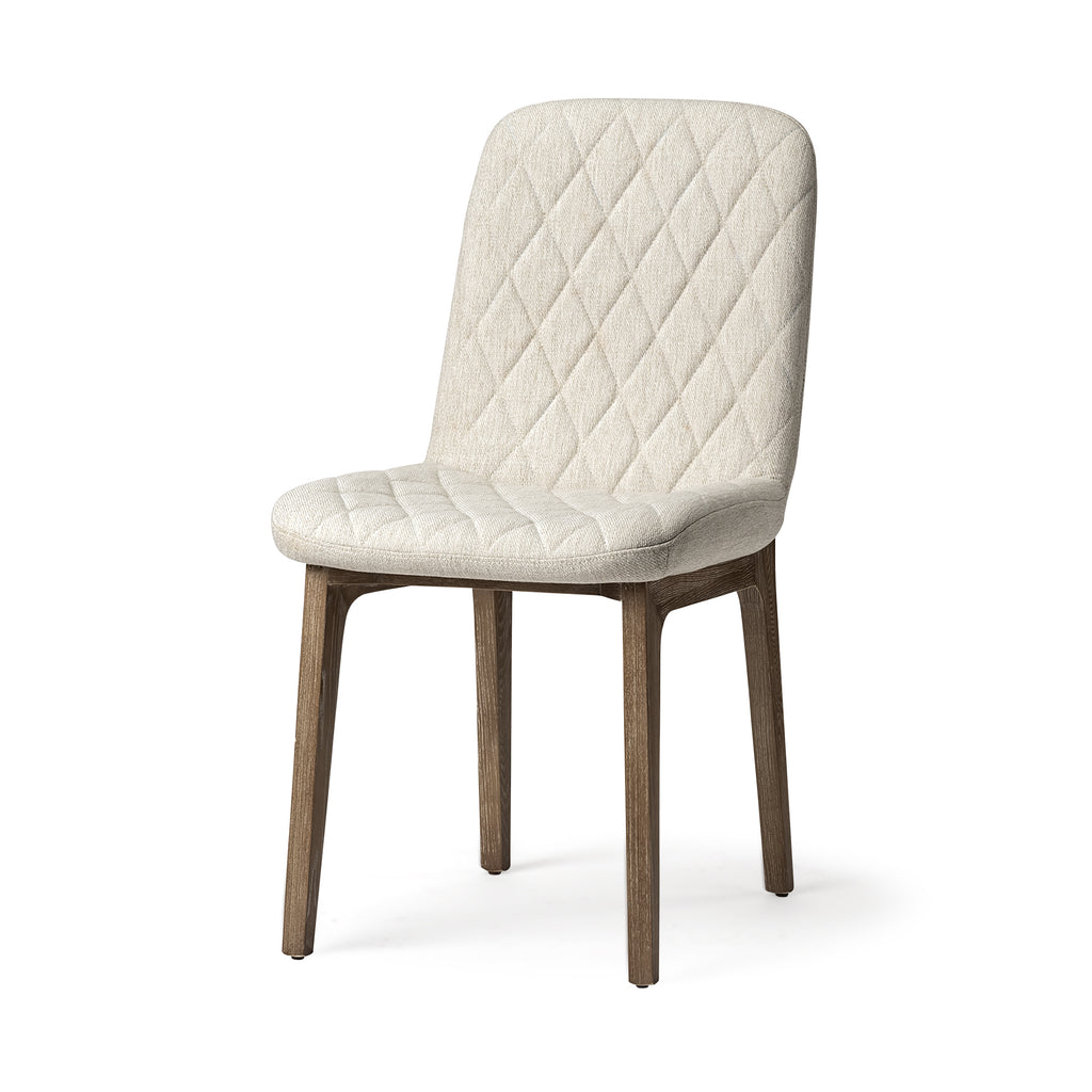 Diamond Tuffed Cream Fabric Wrap With Brown Wood Base Dining Chair - 99fab 
