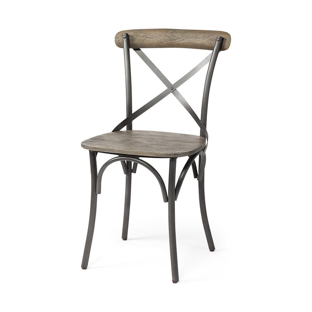 Brown Solid Wood Seat With Grey Iron Frame Dining Chair - 99fab 