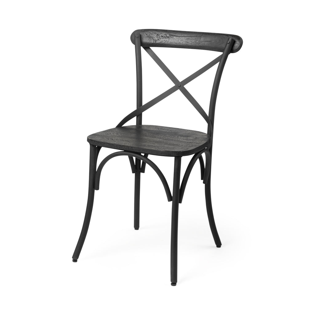 Black Solid Wood Seat With Black Iron Frame Dining Chair - 99fab 