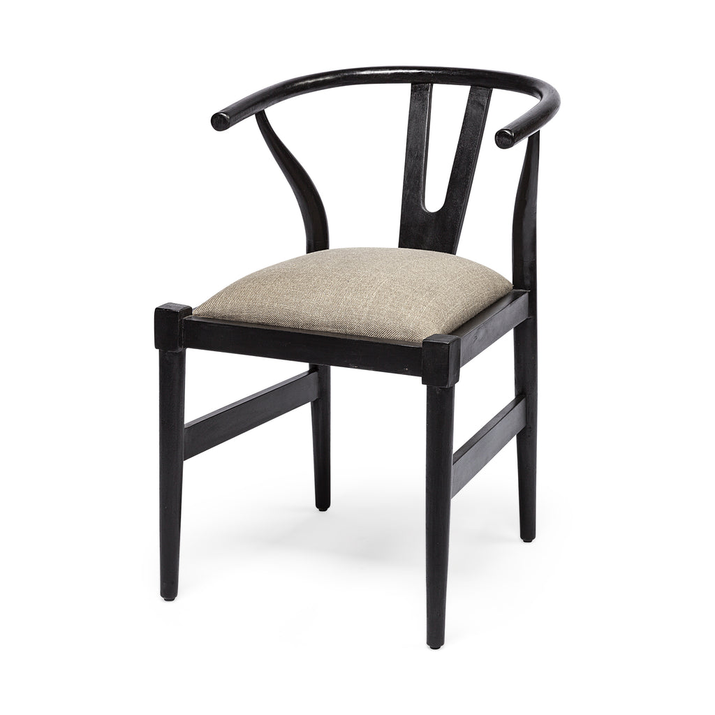 Linen Seat With Black Wooden Base Dining Chair - 99fab 