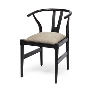 Linen Seat With Black Wooden Base Dining Chair