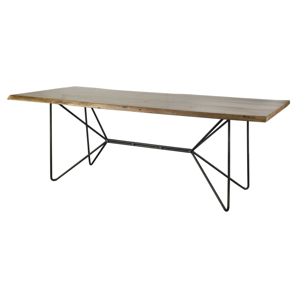 Natural Tapered Live Edge Top With  Iron Base Dining Table - 99fab 