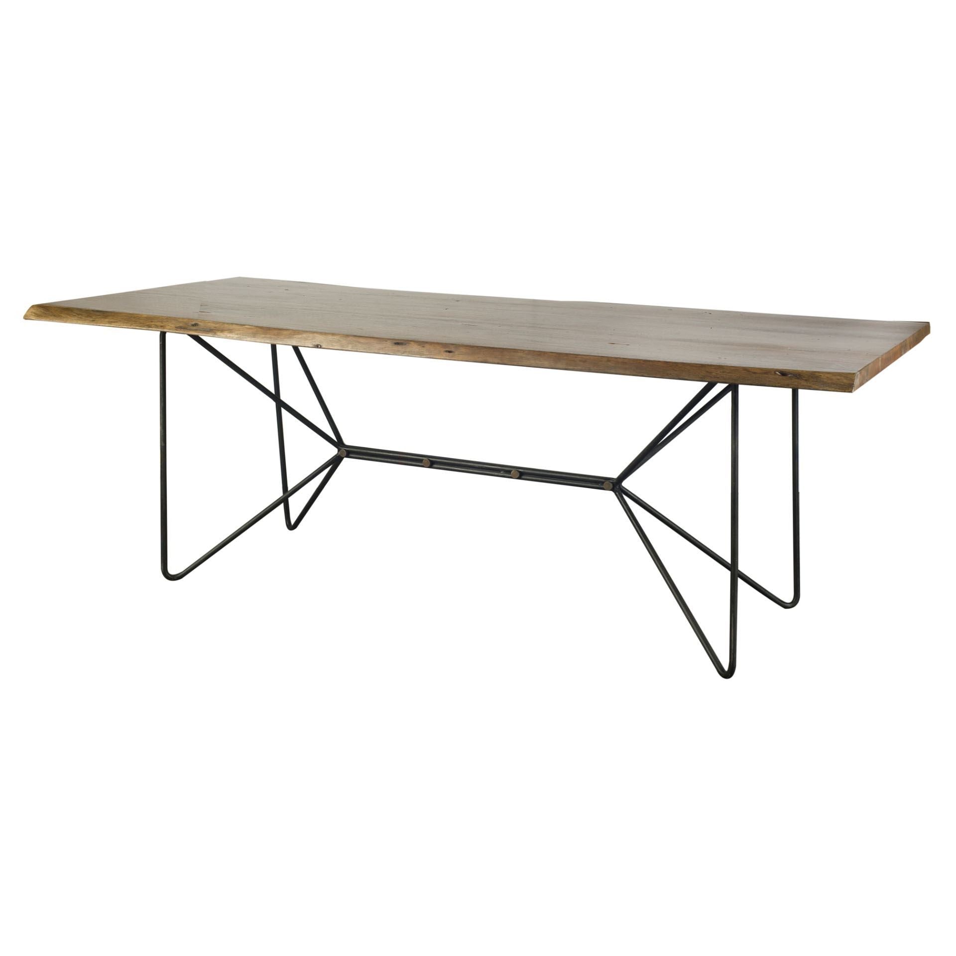 Natural Tapered Live Edge Top With  Iron Base Dining Table