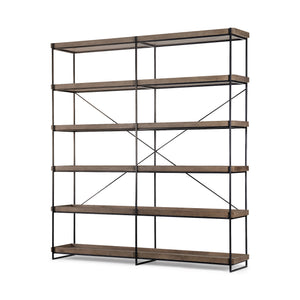 Medium Brown Wood And Iron Shelving Unit With 5 Tray Shelves