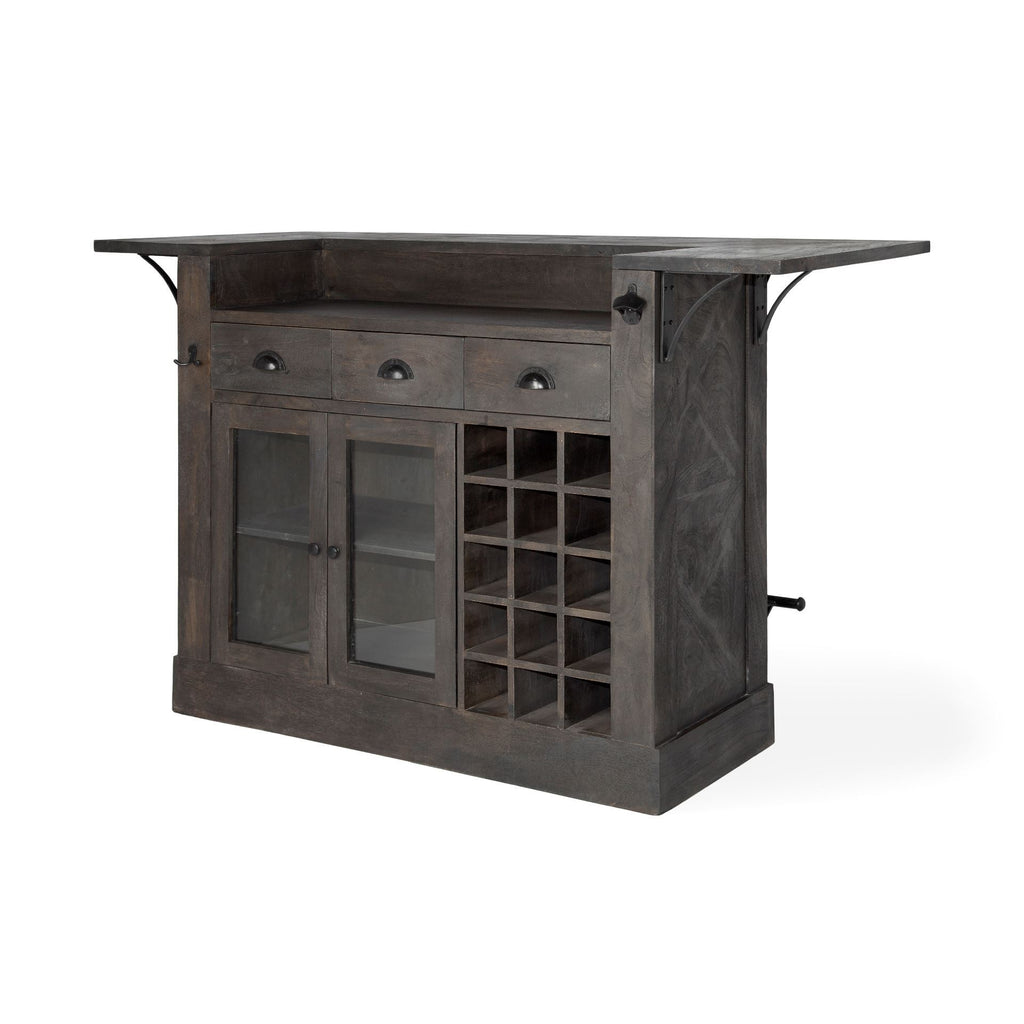 Gray Solid Wood Kitchen Island With Wine Bottle Storage - 99fab 