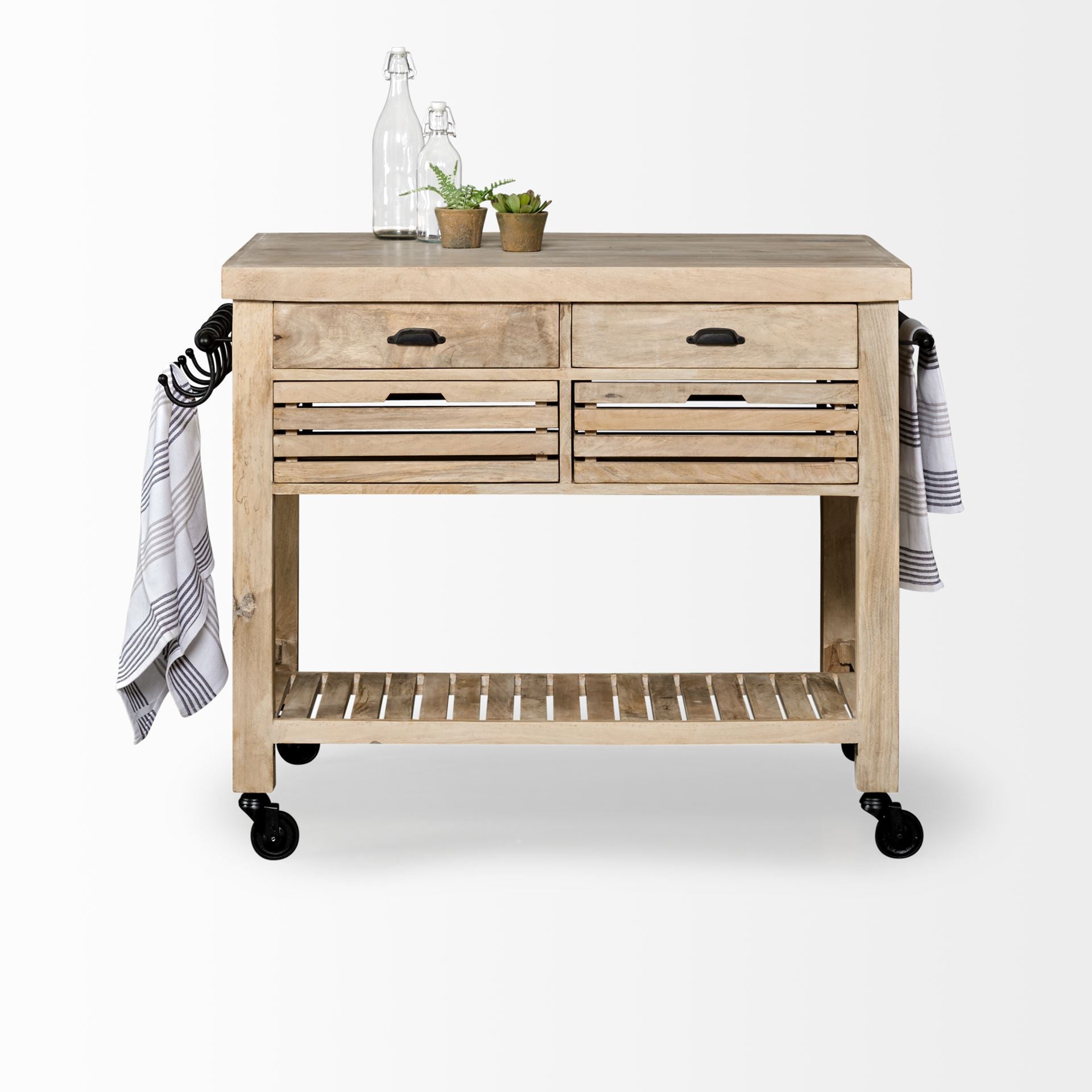 Modern Farmhouse Rolling Kitchen Island Or Bar Cart