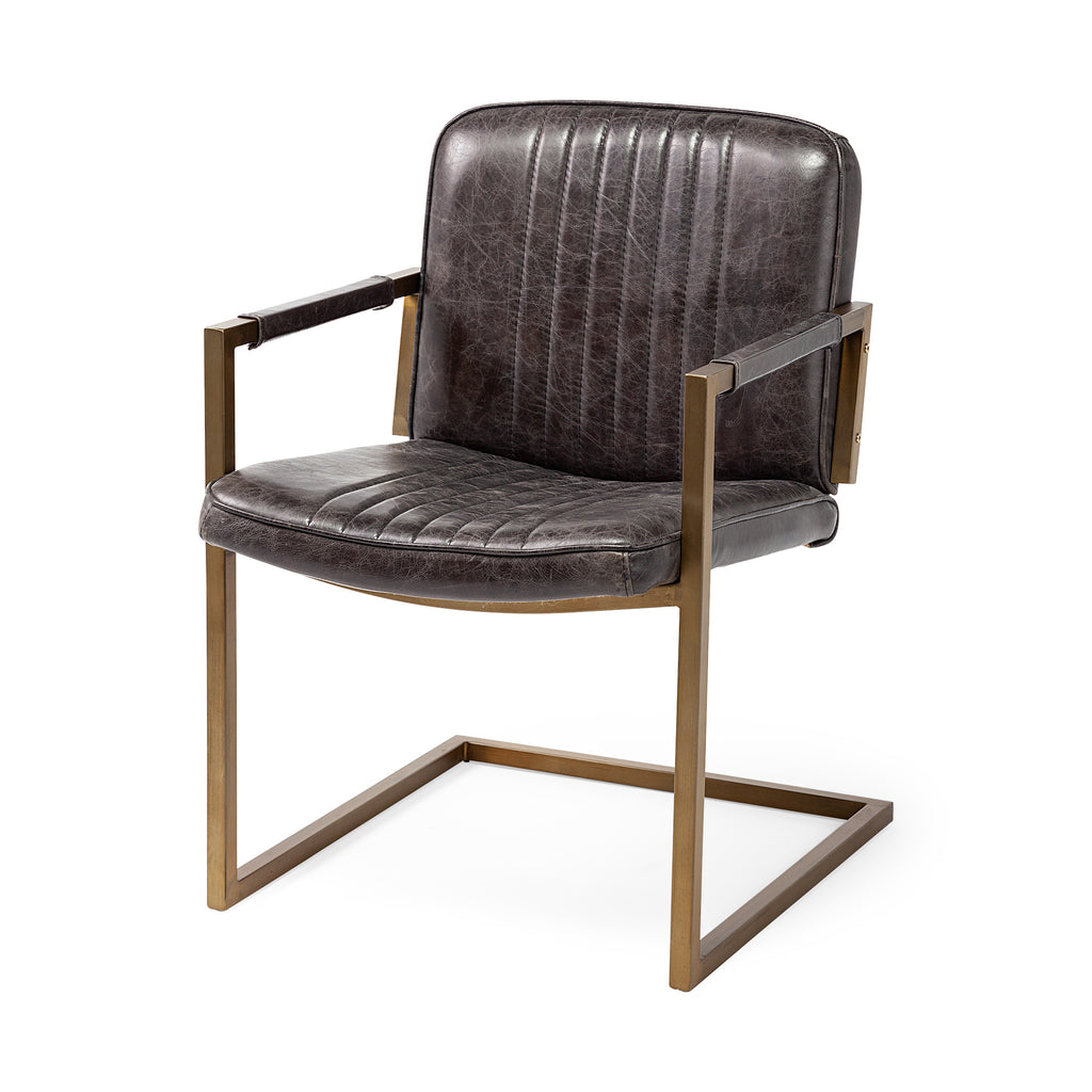 Black Leather Seat Accent Chair With Brass Frame - 99fab 