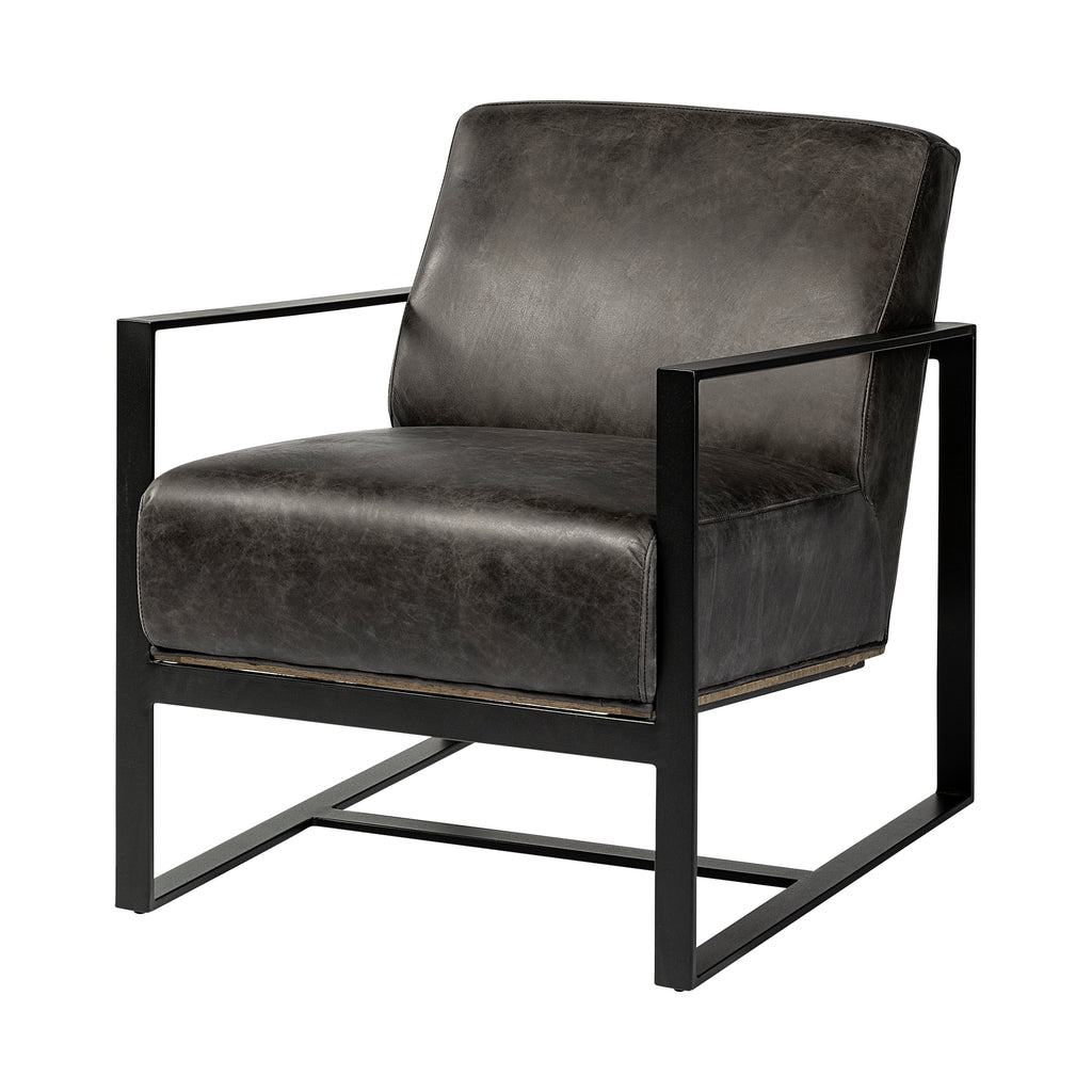 Ebony Genuine Leather Wrapped Accent Chair With Metal Frame - 99fab 