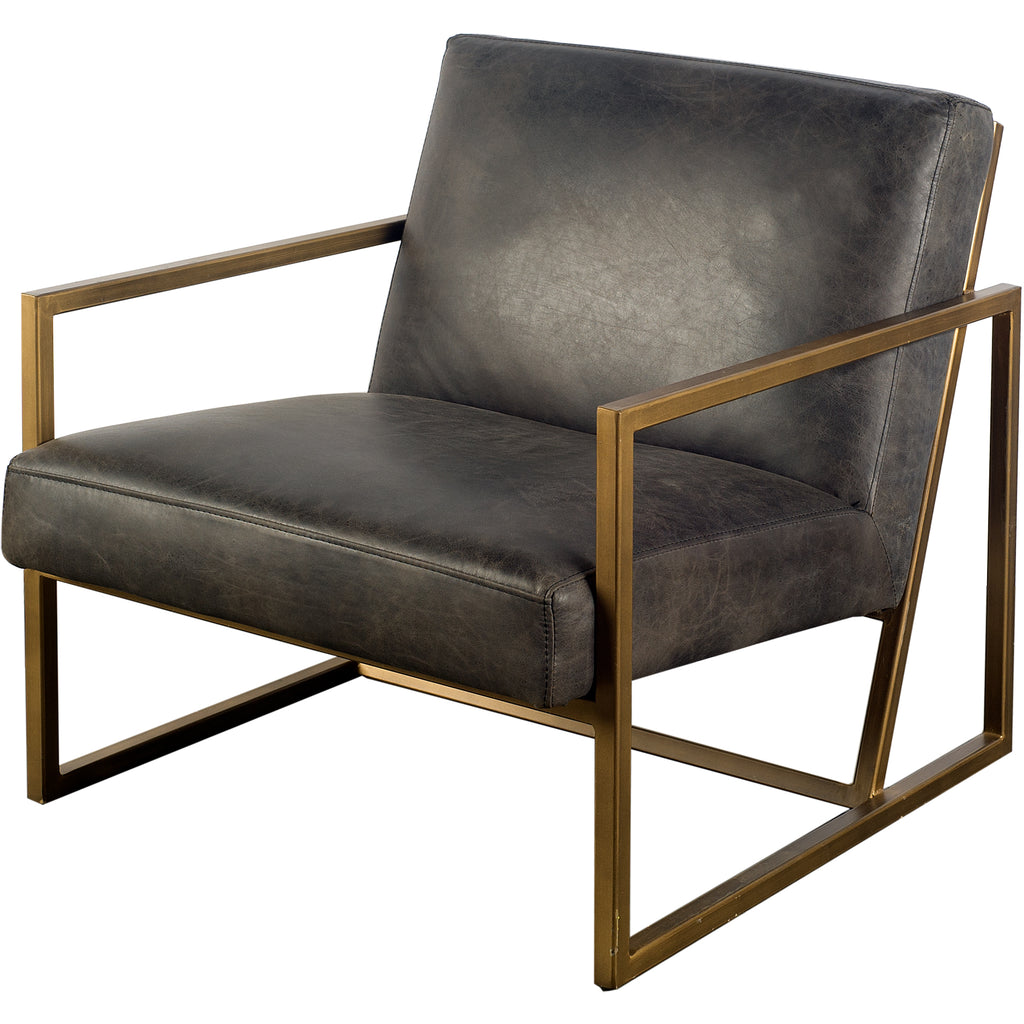 Black Leather Seat Accent Chair With Gold Metal Frame - 99fab 