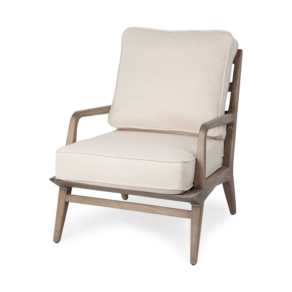 Off White Fabric Seat Accent Chair With Ash Wood Frame - 99fab 