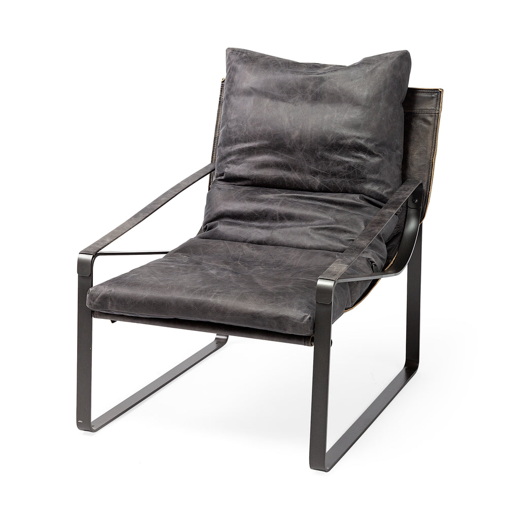 Black Leather Body Accent Chair With Metal Frame - 99fab 