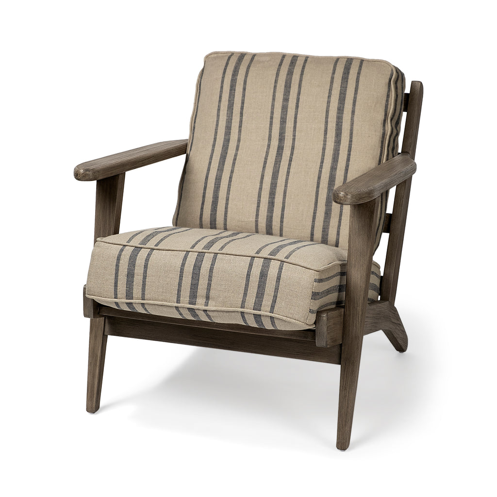 Striped Light Brown Fabric Wrapped Accent Chair With Wooden Frame - 99fab 