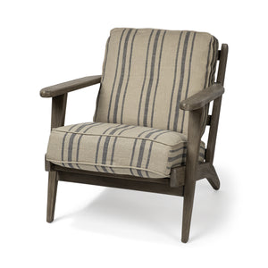 Striped Light Brown Fabric Wrapped Accent Chair With Wooden Frame