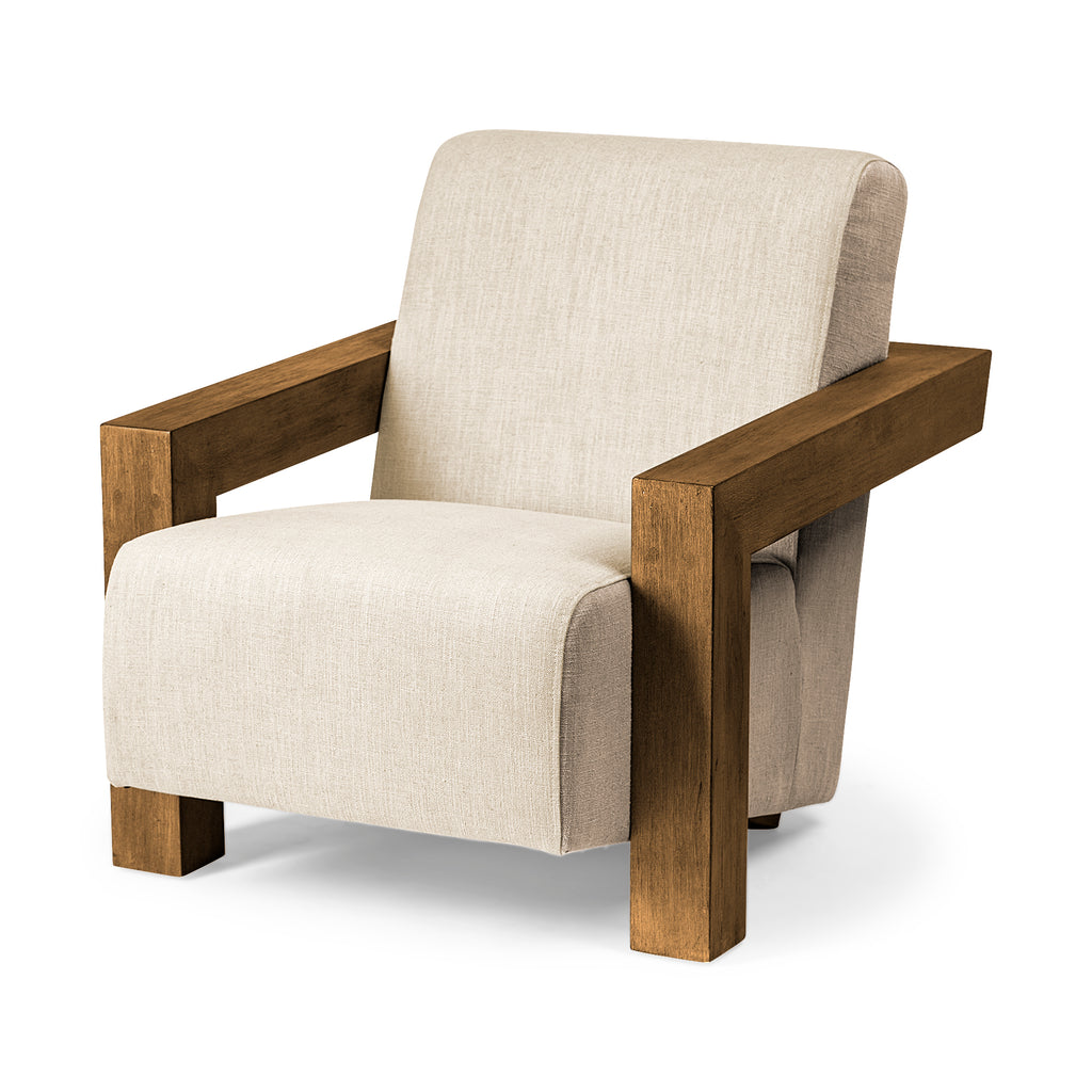 Cream Fabric Seat Accent Chair With Natural Wood Frame - 99fab 