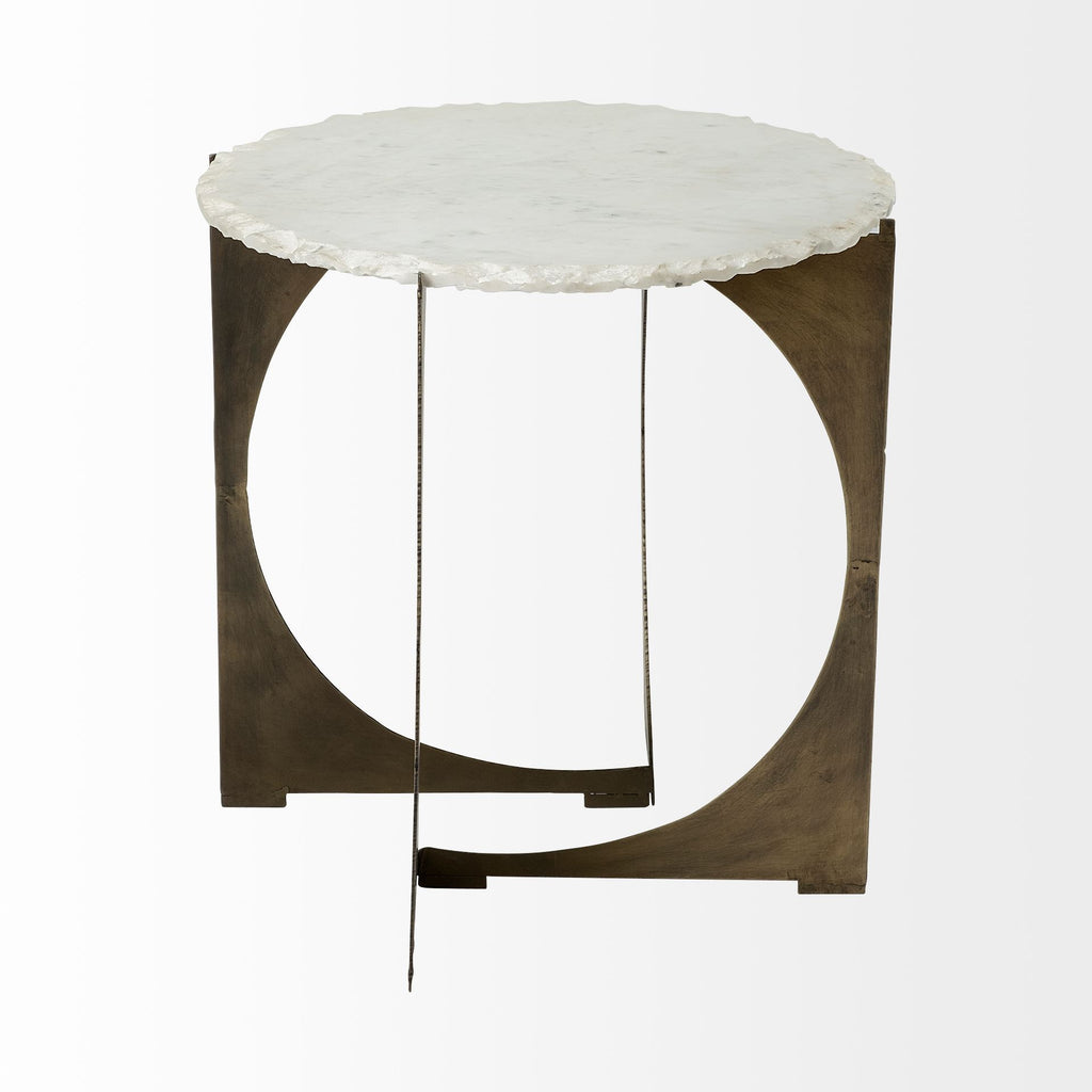 Round Live-Edge Side Table With Marble Top And Gold Metal Base - 99fab 