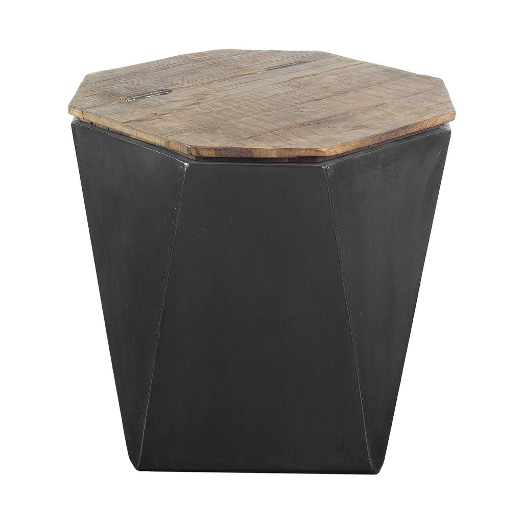 Black Metal And Natural Wood Hinged-Top Side Table - 99fab 