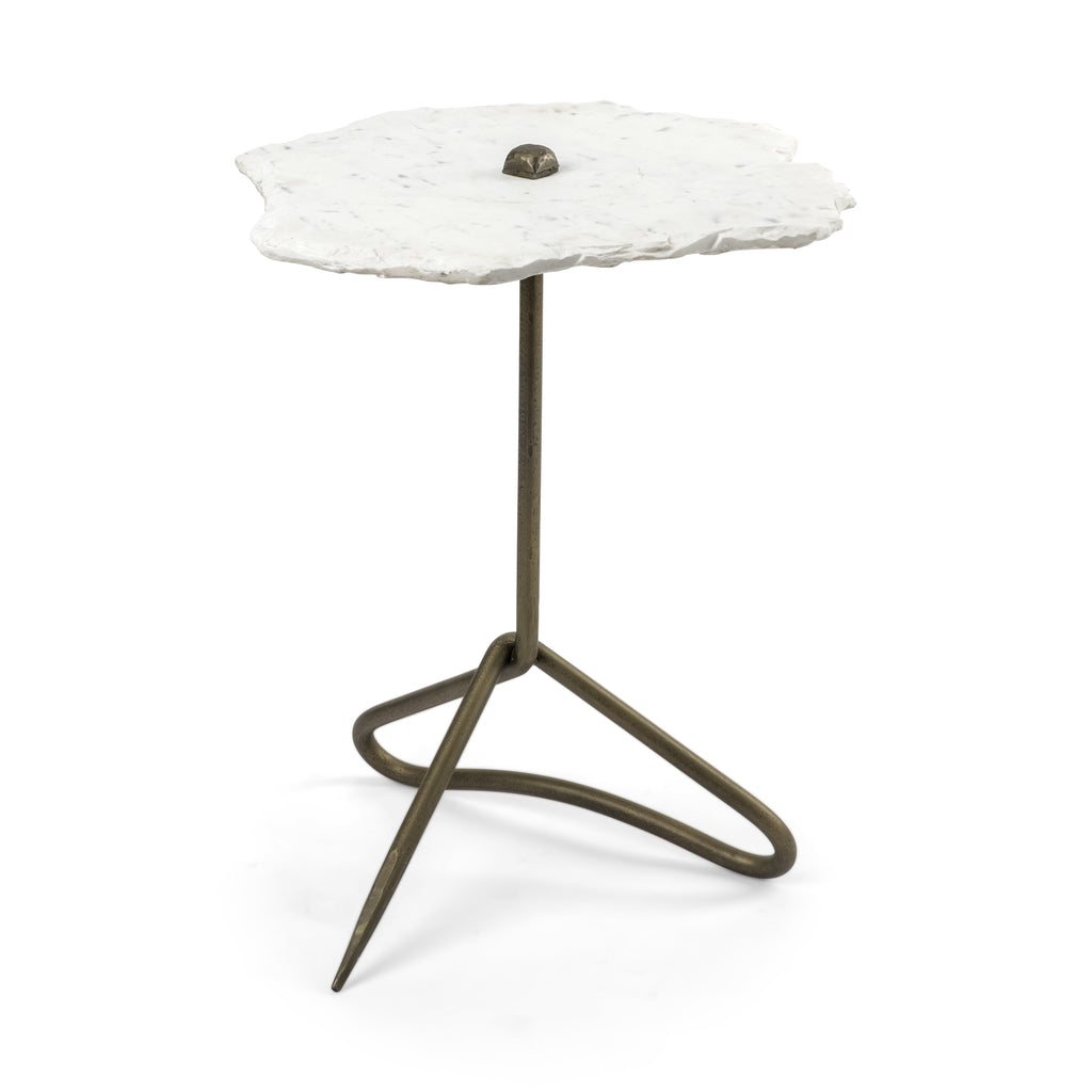 White Marble Top Accent Table With Triangluar Gold Iron Base - 99fab 