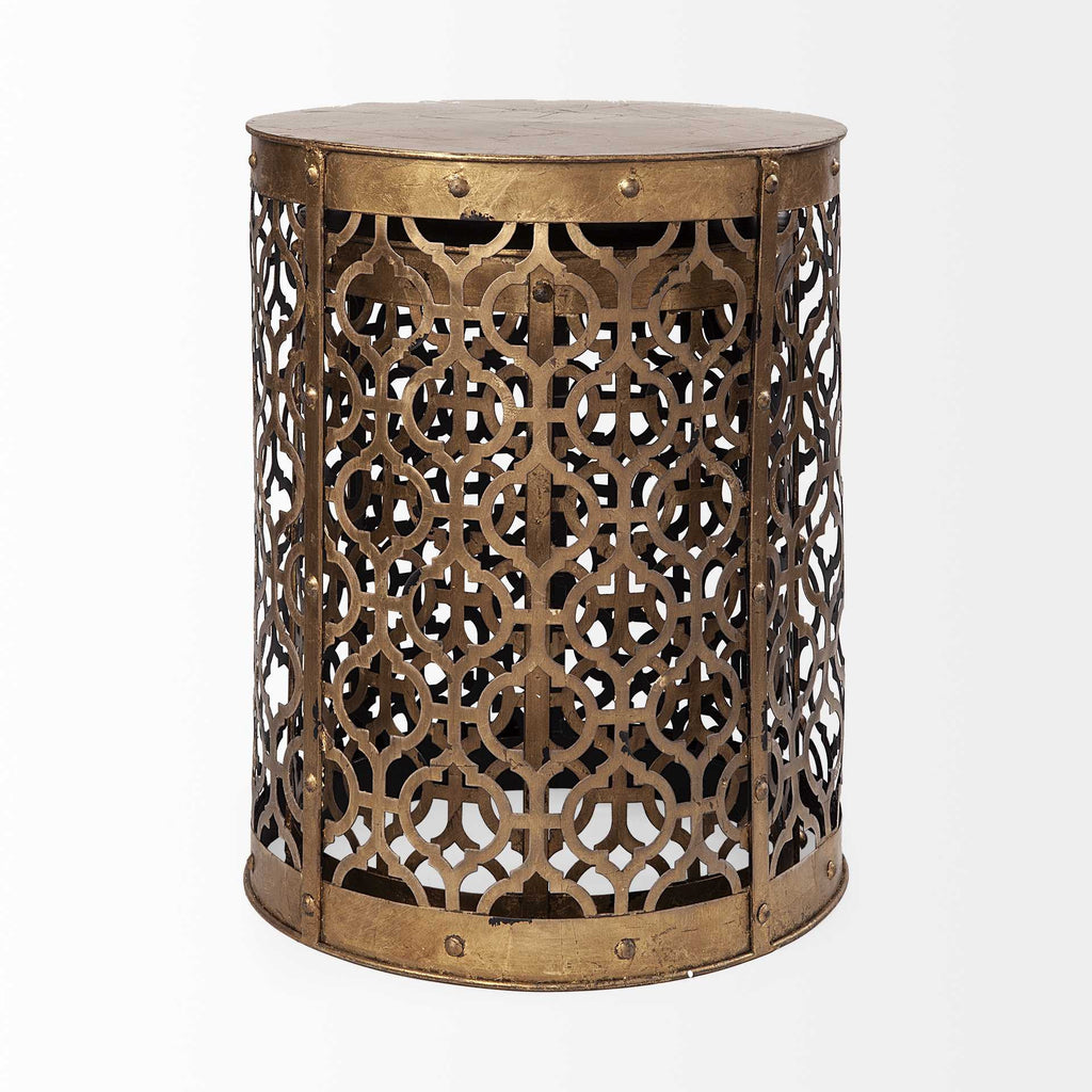 Set Of 2 Cylindrical Gold Metal Accent Tables - 99fab 