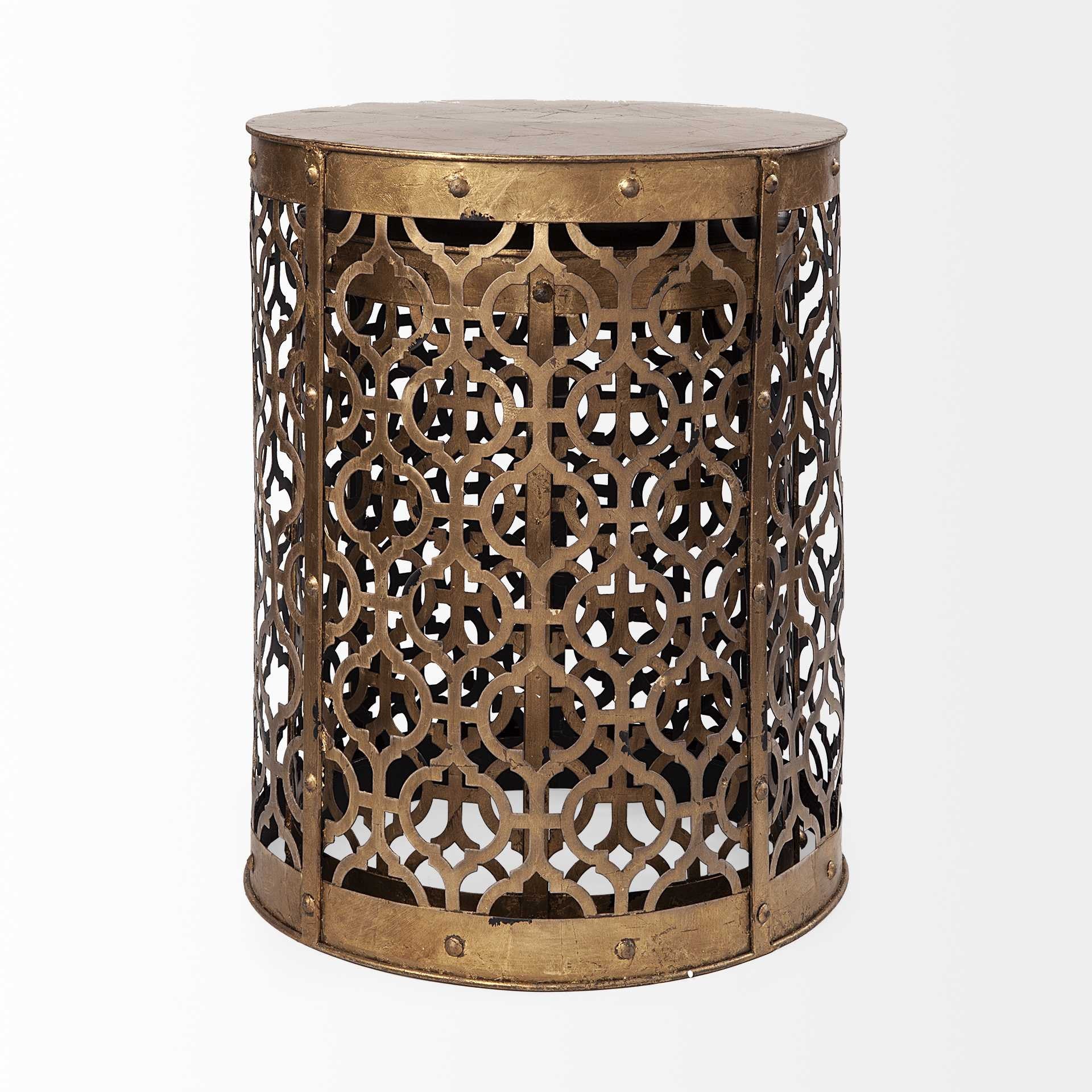 Set Of 2 Cylindrical Gold Metal Accent Tables