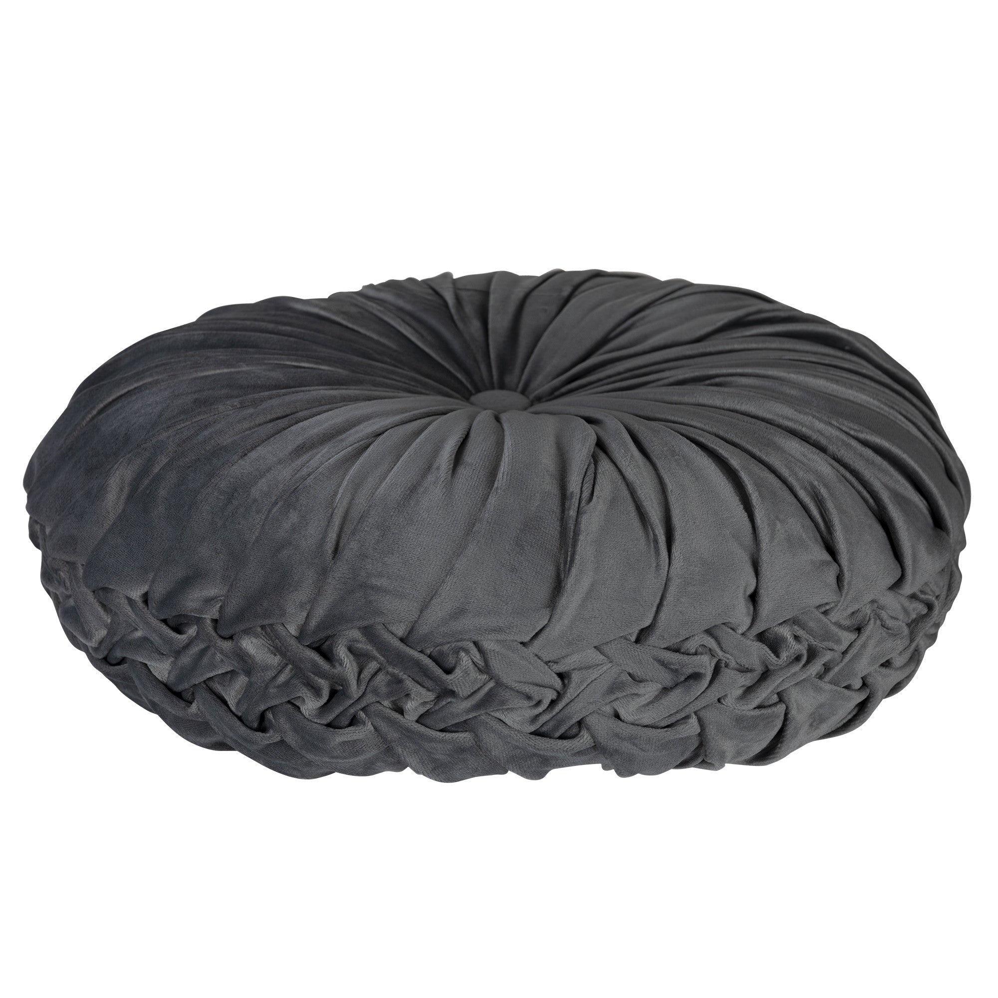 Grey Round Tufted Velvet Pillow