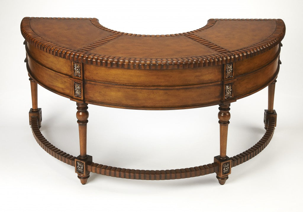 Hand Carved Leather Top Crescent Shape Desk - 99fab 