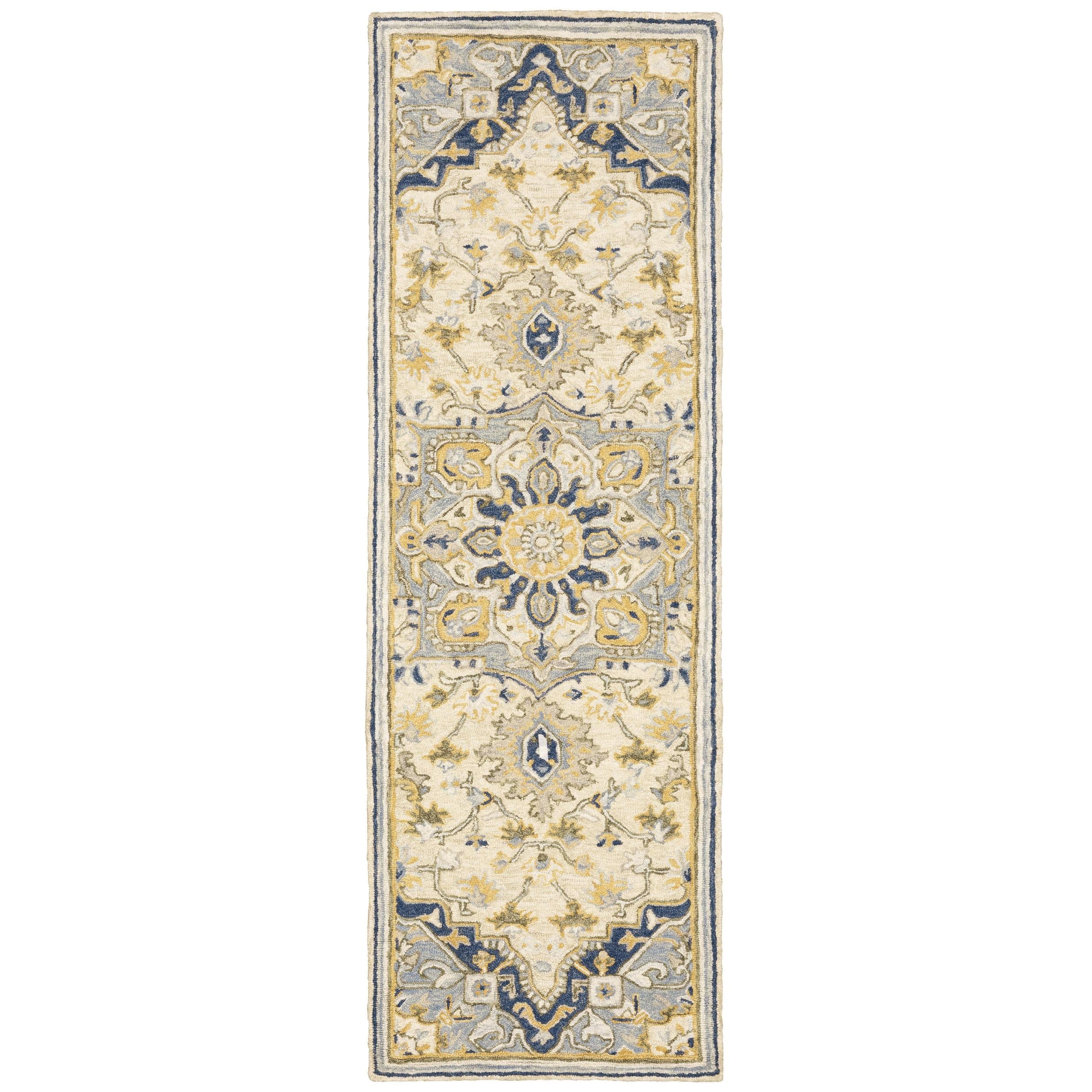 3'X8' Blue And Ivory Bohemian Runner Rug