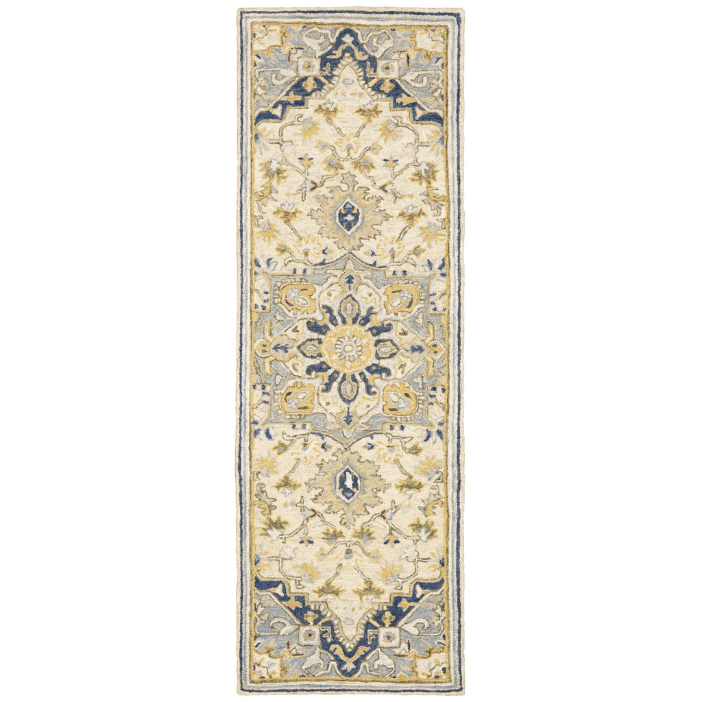 3'X8' Blue And Ivory Bohemian Runner Rug - 99fab 