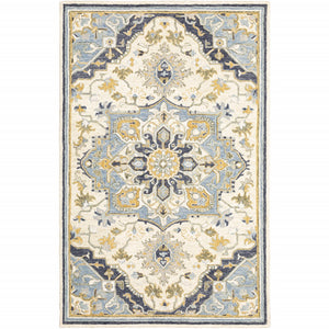 5'X8' Blue And Ivory Bohemian Area Rug