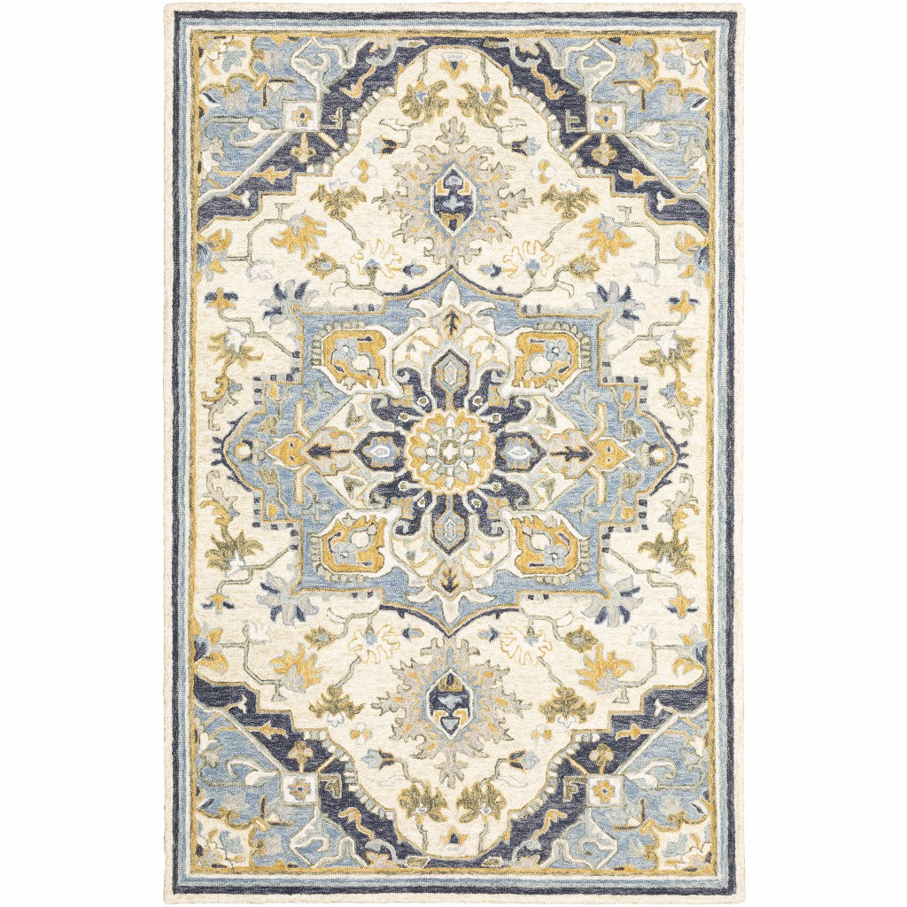 8'X10' Blue And Ivory Bohemian Rug