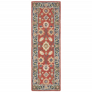 3'X8' Red And Blue Bohemian Area  Rug