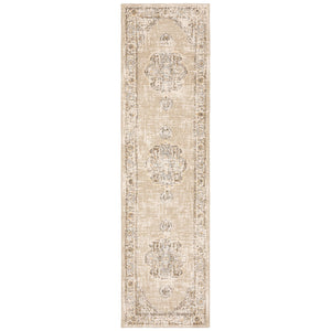 2'X8' Beige And Ivory Center Jewel Runner Rug