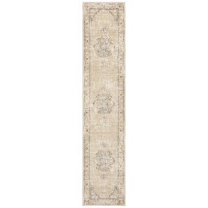 3'x12' Beige and Ivory Center Jewel Runner Rug