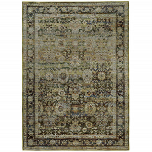 10'X14' Green And Brown Floral Area Rug