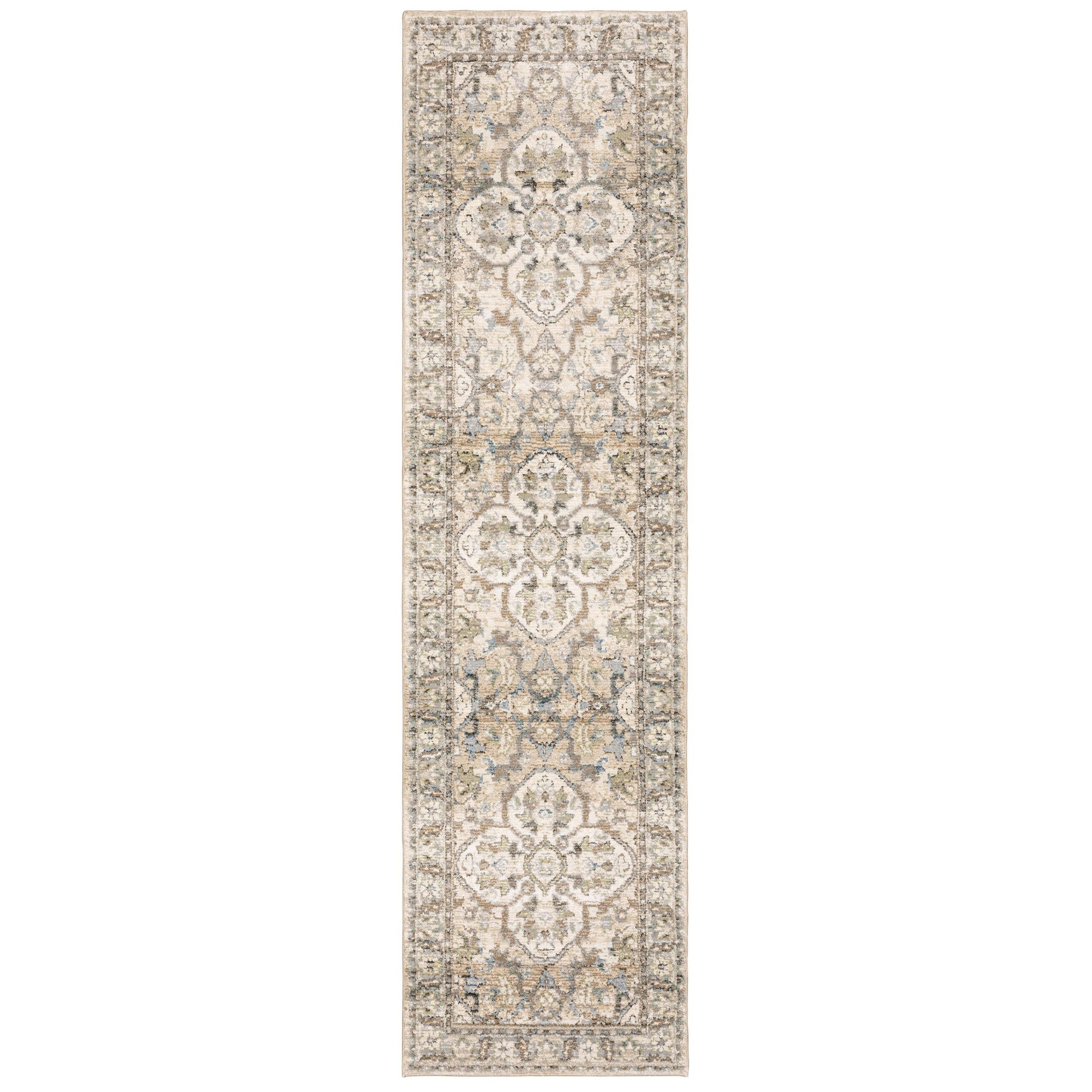 2'X8' Beige And Ivory Medallion Runner Rug