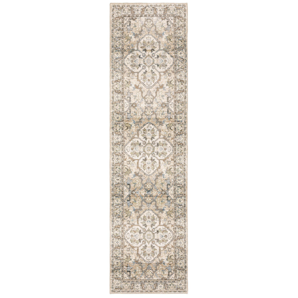 2'X8' Beige And Ivory Medallion Runner Rug - 99fab 